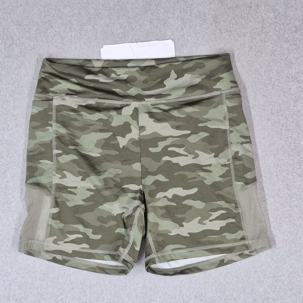 PINK Victoria's Secret Women Activewear Shorts XL Green Camouflage Biker Stretch